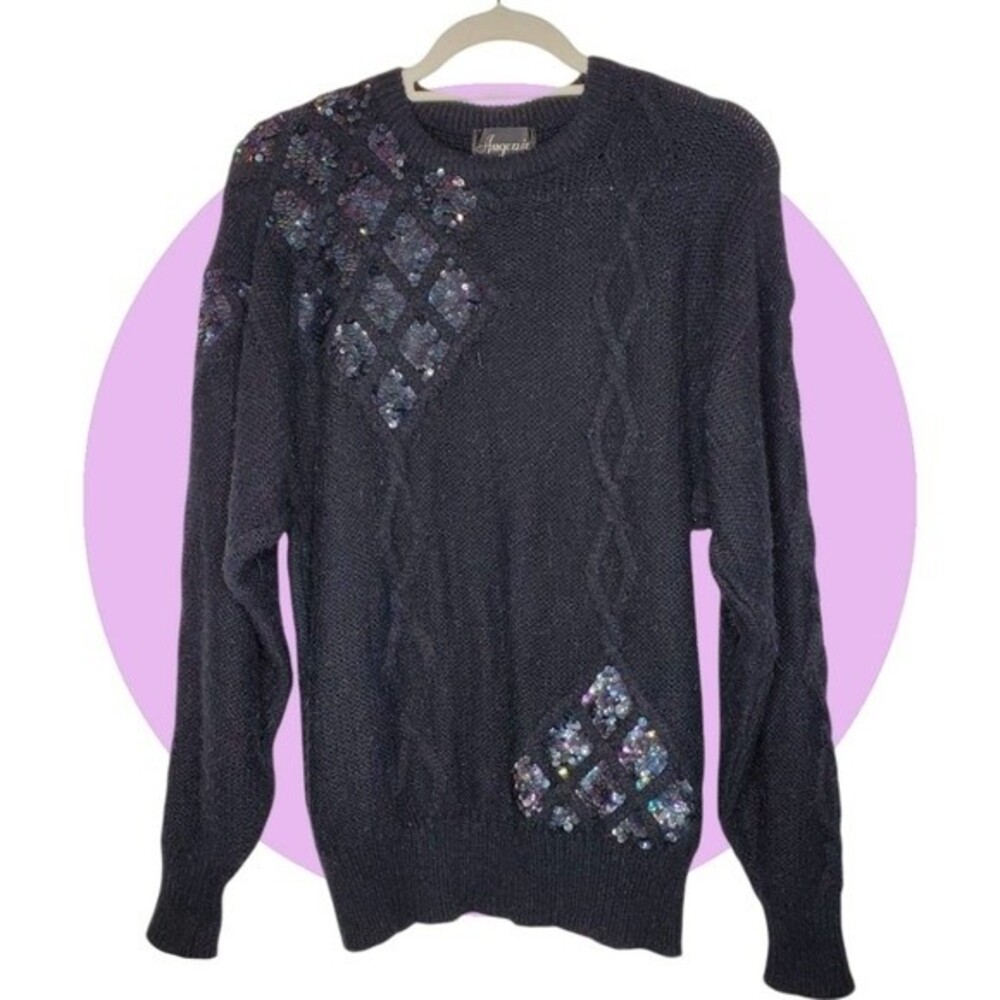 VINTAGE Women's Angenie Black Dolman Sleeve Sequin Sweater Size Medium